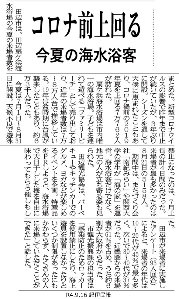 紀伊民報|海の家の掲載資料