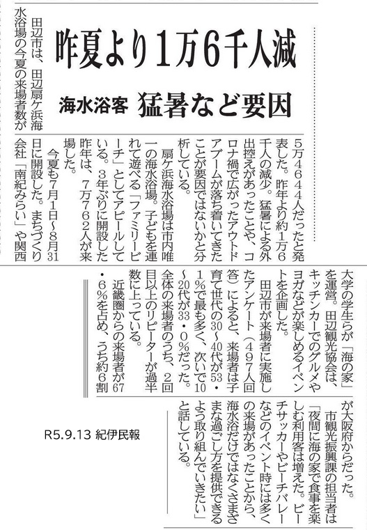 紀伊民報|海の家の掲載資料
